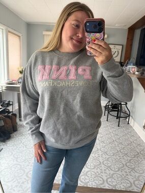 PINK LoveShackFancy Grey Crewneck Sweatshirt Size Large